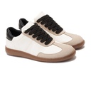 Women leather sneaker with black heel collar - Beige