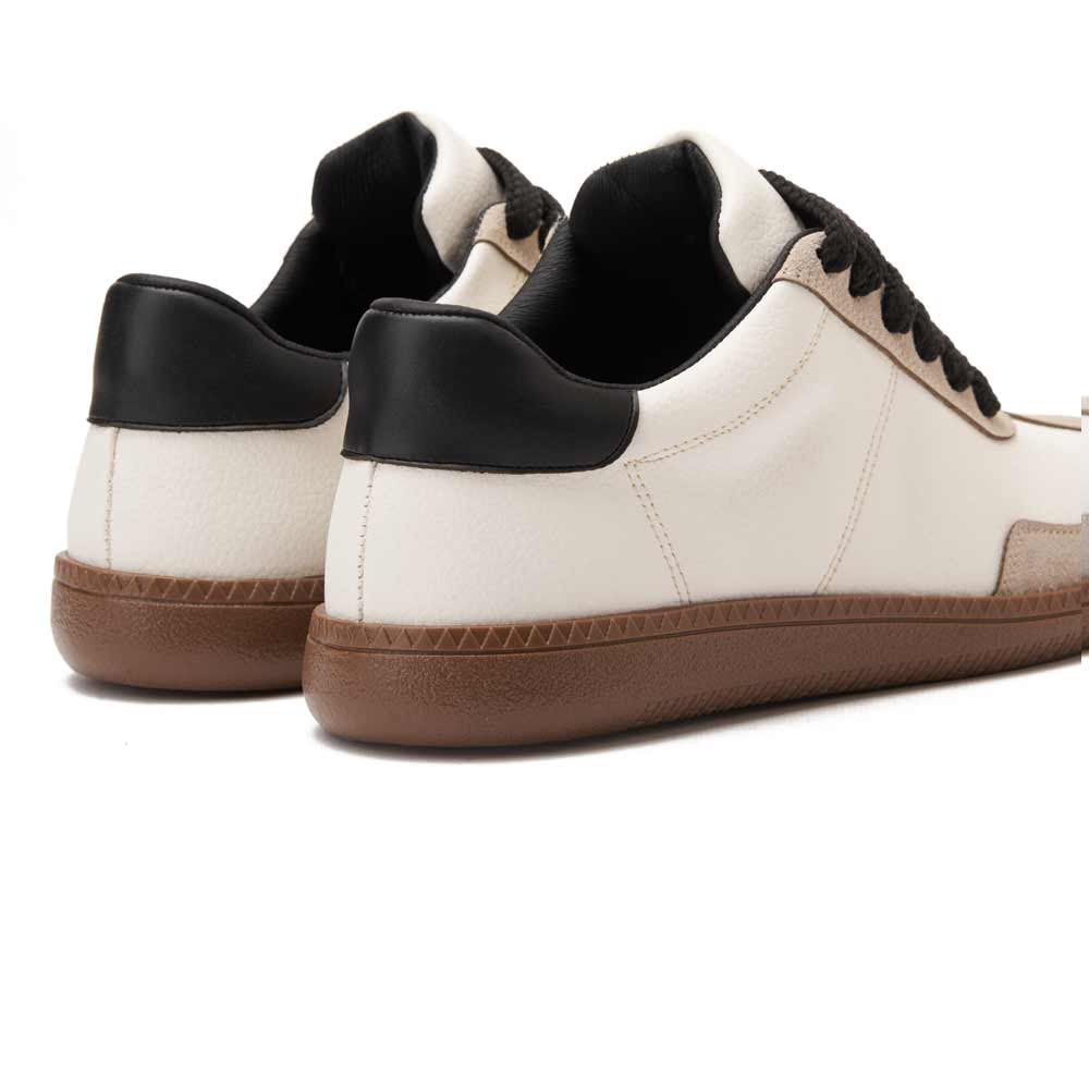 Women leather sneaker with black heel collar - Beige1