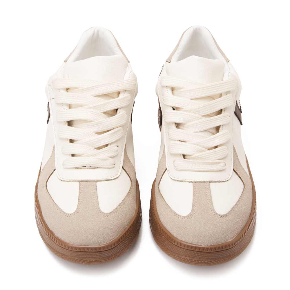 Women leather sneaker with black heel collar - Beige2