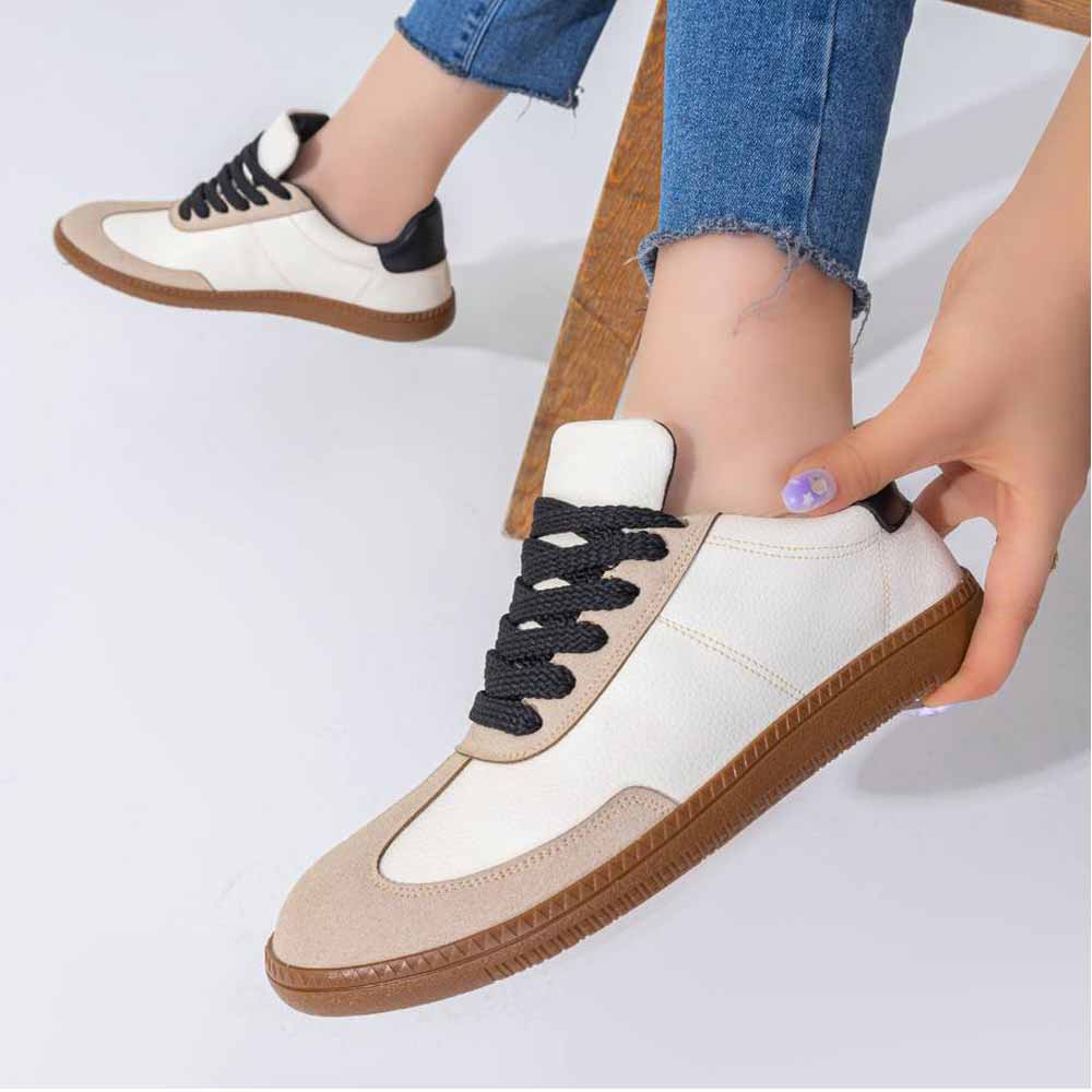 Women leather sneaker with black heel collar - Beige3