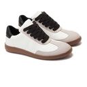 Women leather sneaker with black heel collar - White