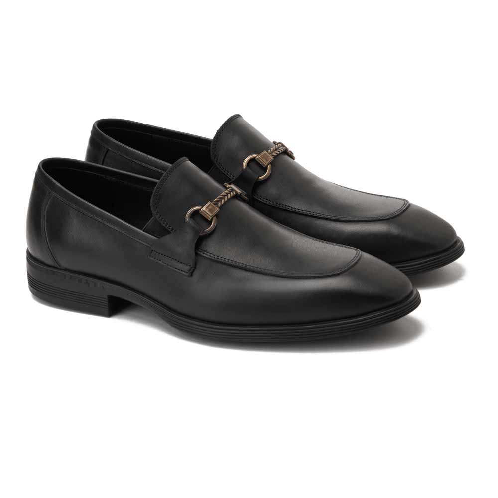 Men leather slip on loafer shoes - Black