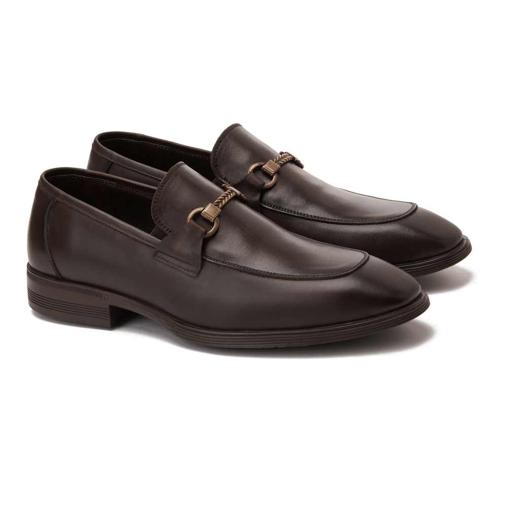 Men leather slip on loafer shoes - Brown