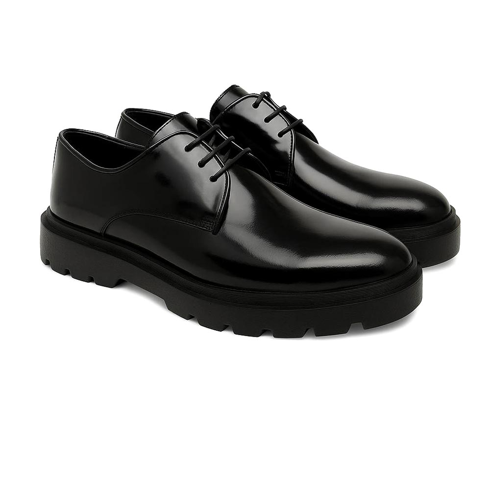 Men shiny leather trendy shoes - Black