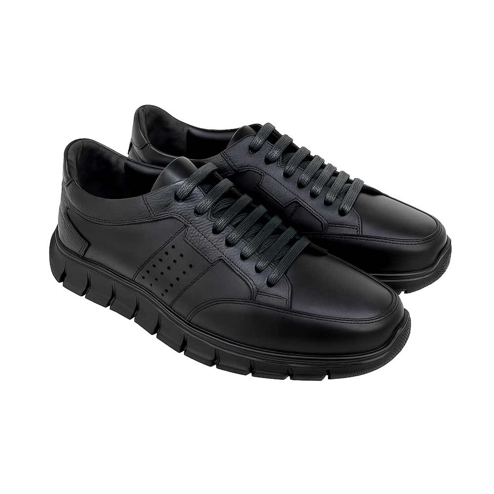 Men geniune leather trainers - Black