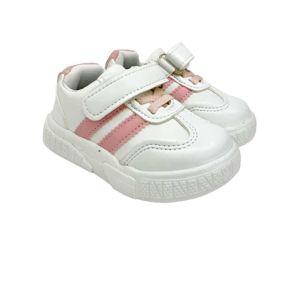 Kids sneakers with pink lines - White