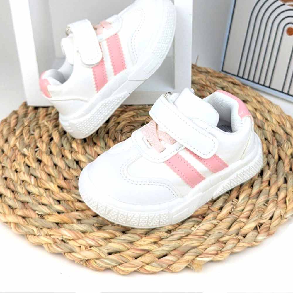 Kids sneakers with pink lines - White2