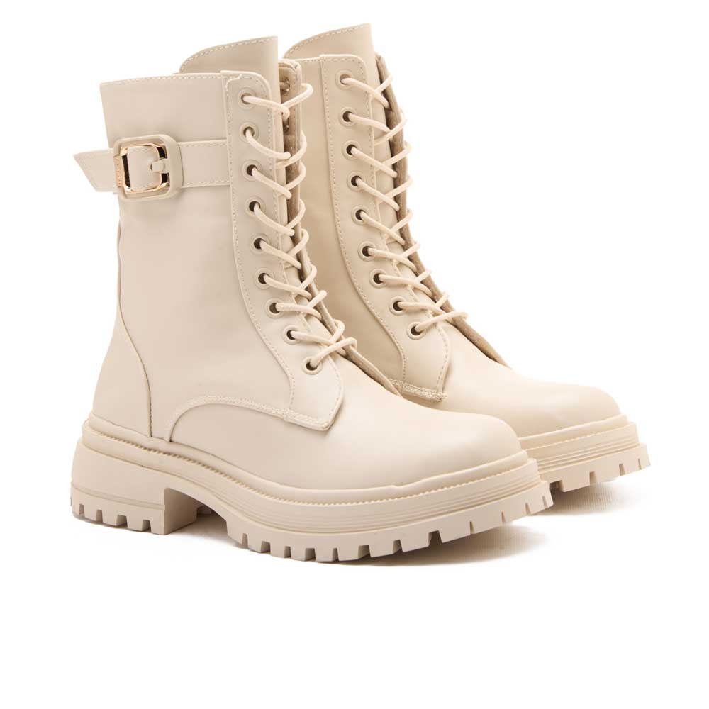 Women leather lace-up boot - Beige