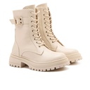Women leather lace-up boot - Beige
