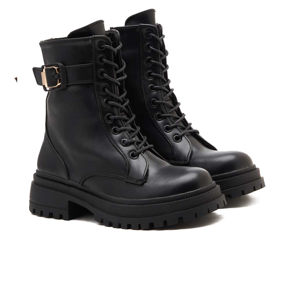 Women leather lace-up boot - Black
