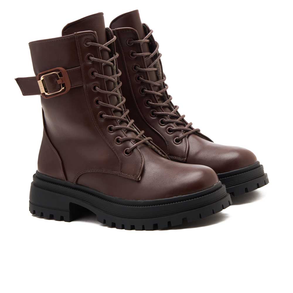 Women leather lace-up boot - Brown