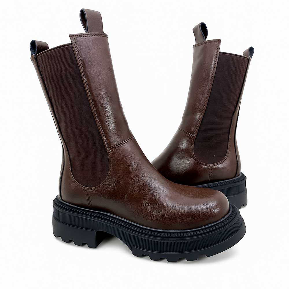 Women high-neck leather boot - Brown1