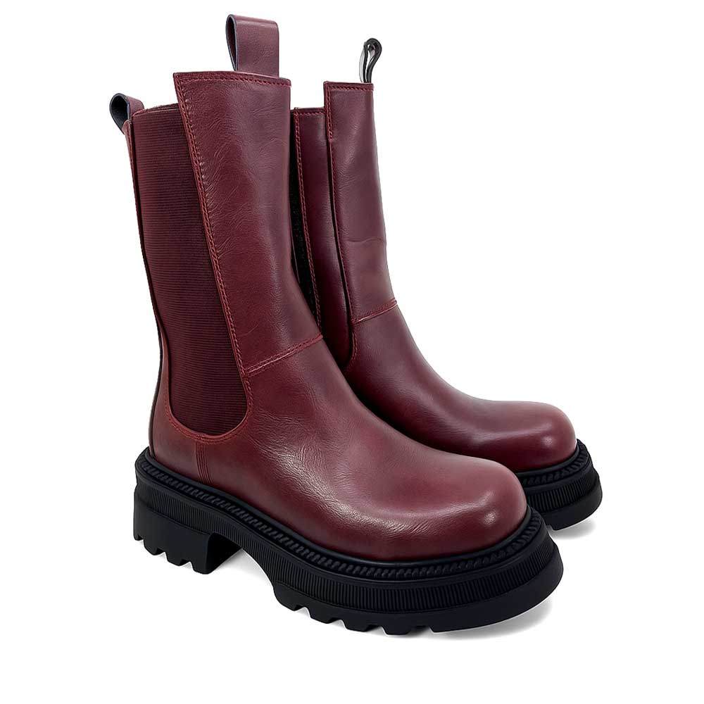 Women high-neck leather boot - Maroon