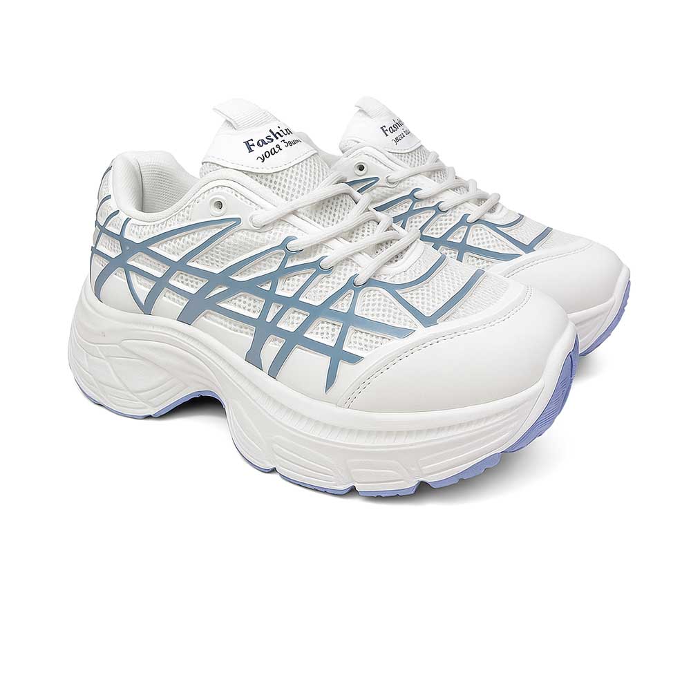 Women's Sneakers with blue lines - White