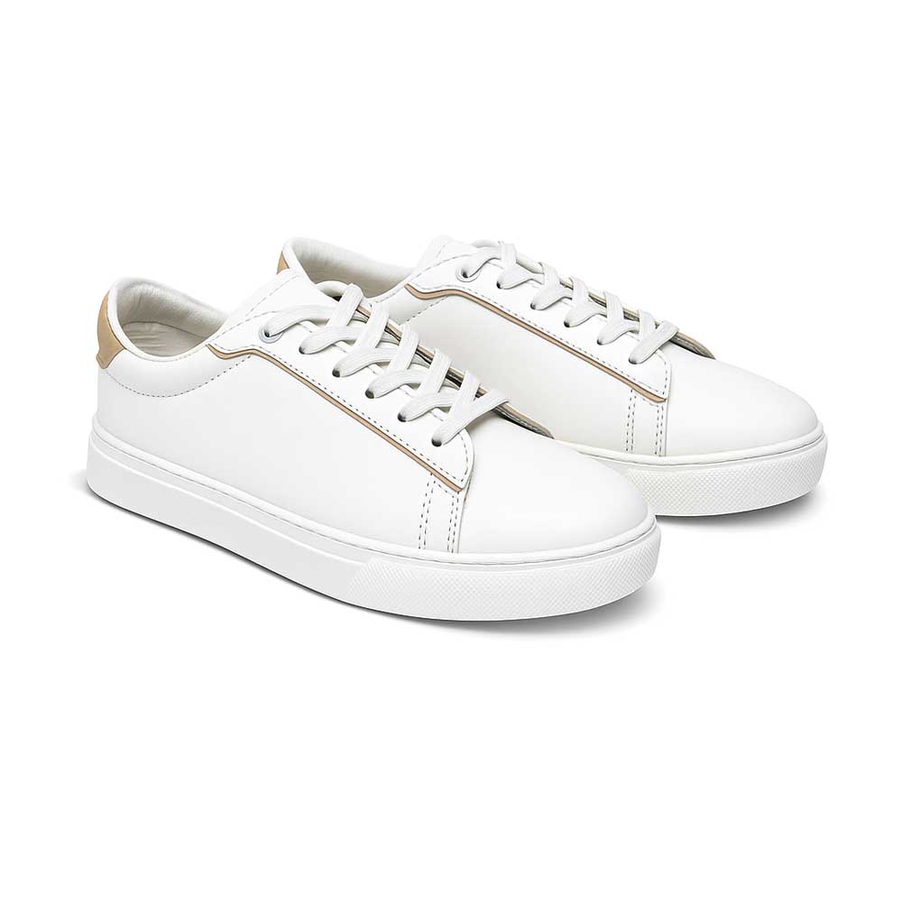 Men's Sneakers With Beige Collar - White