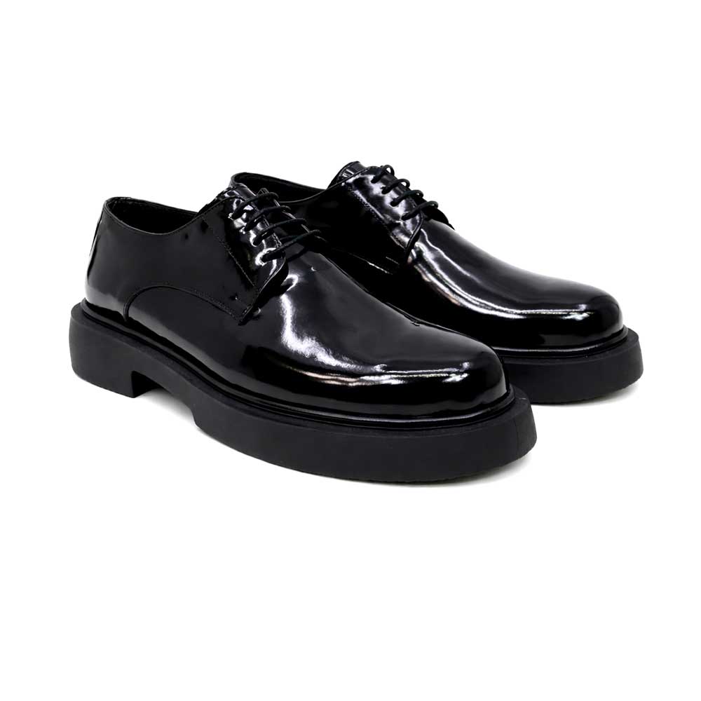 Men's Shiny leather platform shoes - Black