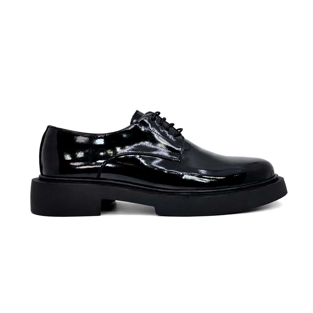 Men's Shiny leather platform shoes - Black