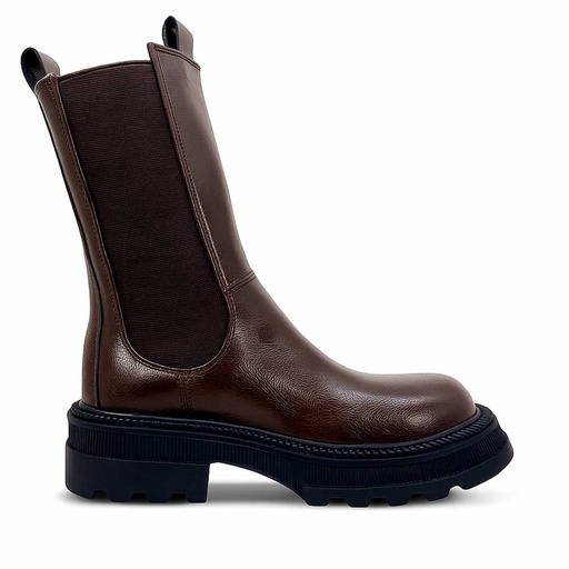 Women high-neck leather boot - Brown